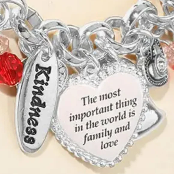 Inspirational Engraved Affection Love Kindness Heart Charm Bracelet - Picture 10 of 10